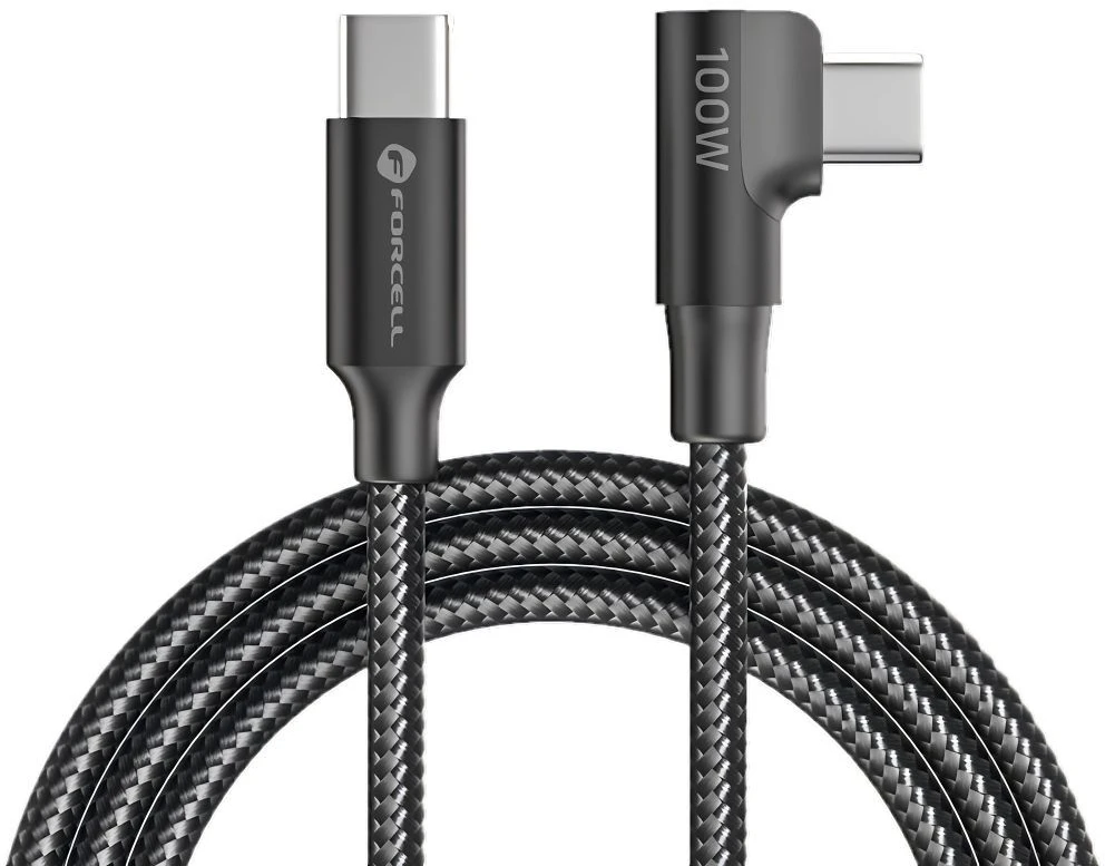USB C į USB C laidas Forcell F-Energy QC4.0 PD 5A 100W Cafule 90° 2 m CC-1Deg juodas