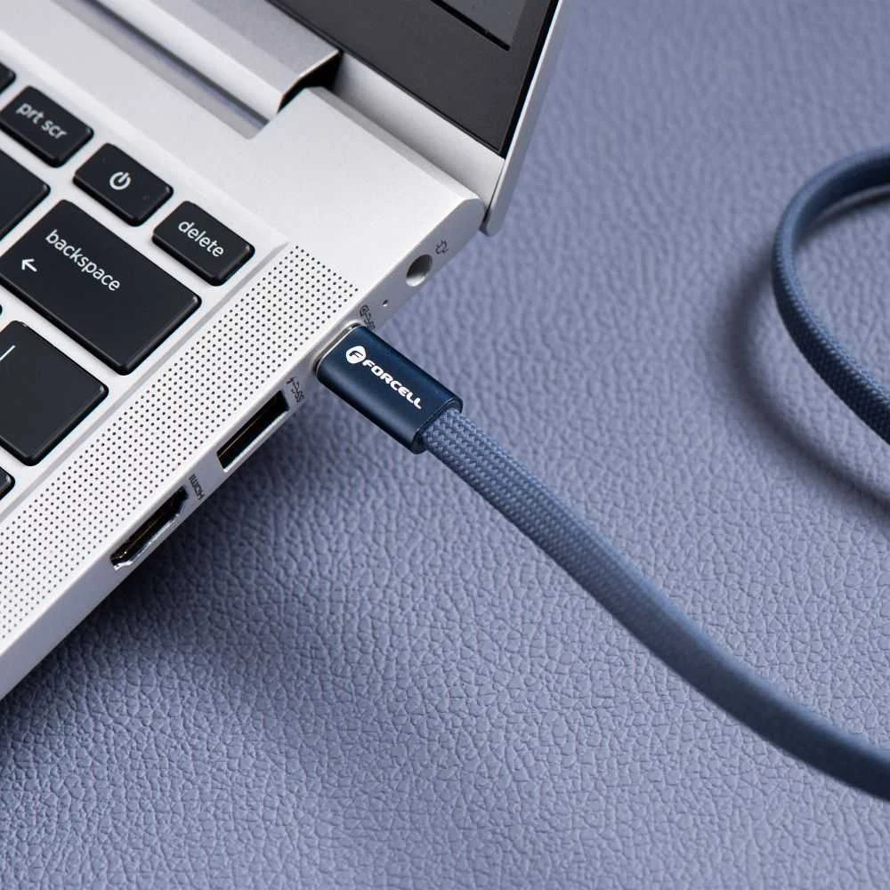 USB C į USB C laidas Forcell F-Energy QC4.0 PD 3A 60W Cafule Flat 1,2 CCFN23 m tamsus mėlynas