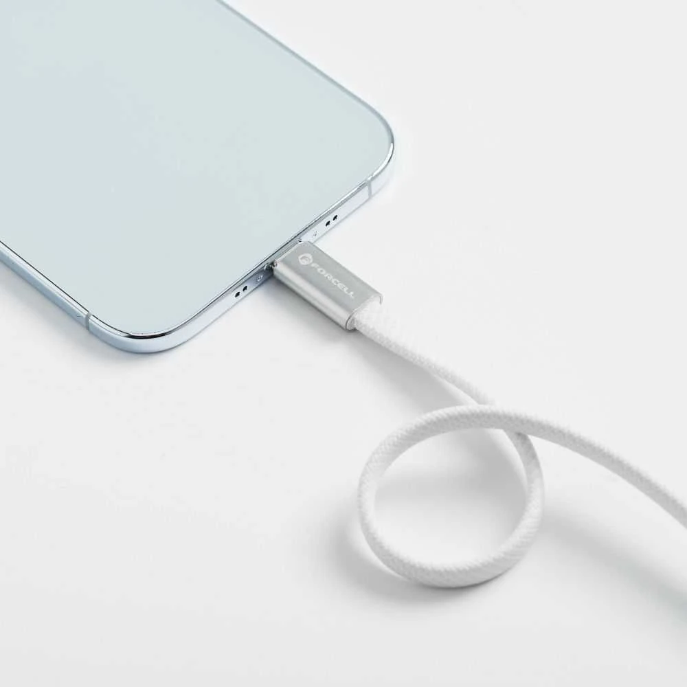 USB C į USB C laidas Forcell F-Energy QC4.0 PD 3A 60W Cafule Flat 1,2 m CCFN23 baltas