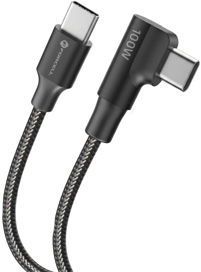 USB C į USB C laidas Forcell F-Energy QC4.0 PD 5A 100W Cafule 90° 2 m CC-1Deg juodas
