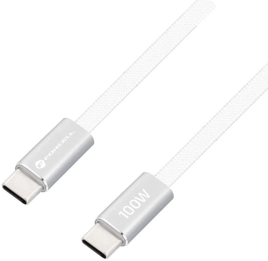 USB C į USB C laidas Forcell F-Energy QC4.0 PD 5A 100W Cafule Flat 1,2m CCFN23 baltas
