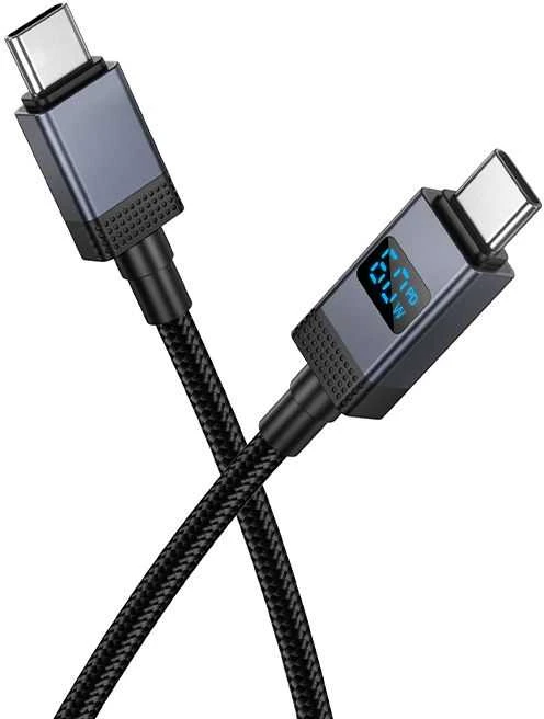 USB C laidas į USB C Hoco 3A 60W su ekranu 1 m X118 juodas
