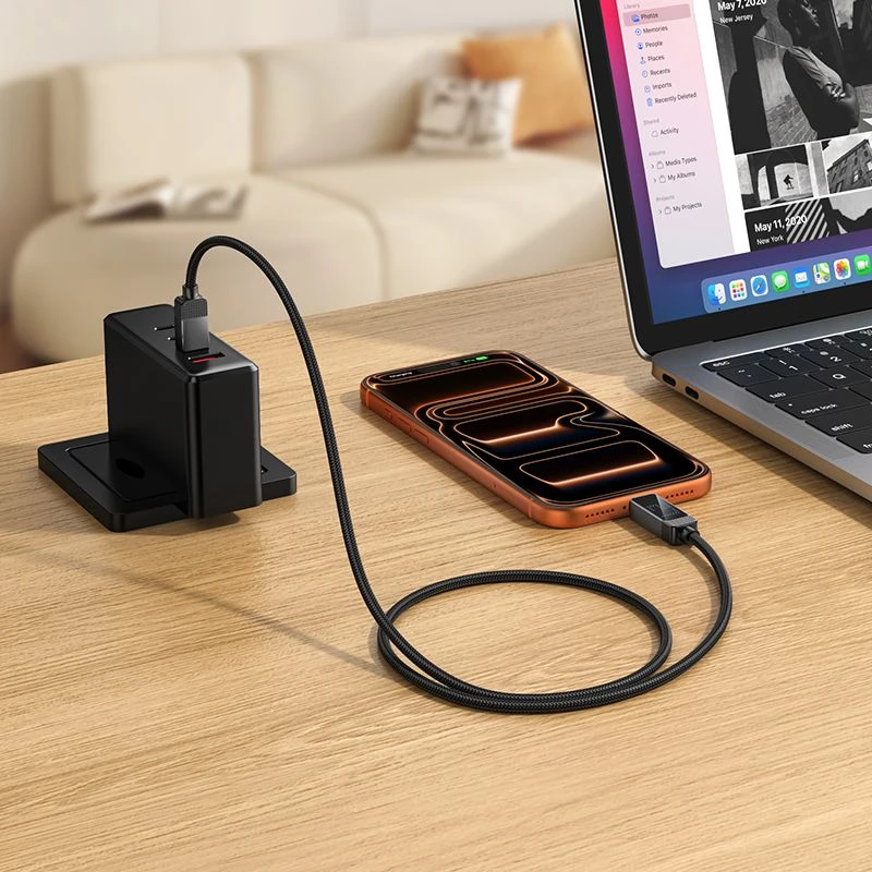 USB C į USB C laidas Hoco 3A 60 W su Dpot Matrix LCD 1 m U154 juodas