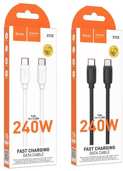 Cable USB C to USB C Hoco PD 5A 240W 1 m X115 juodas