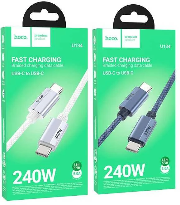 USB C į USB C laidas Hoco QC3.0 PD 5A 240W 1,8 m U134 pilka