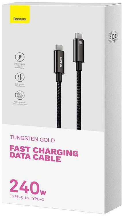 Baseus USB-C USB-C kabelis Tungsten Gold 240W 3m