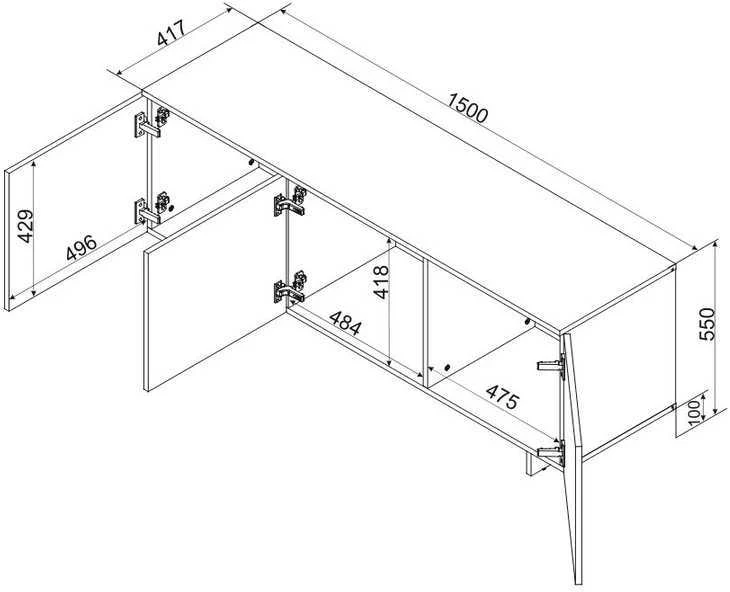 Laikiklis Cama Meble RTV Spintelė Cama - 3D, ALMA, 150x41.5xH55, Kasmiras