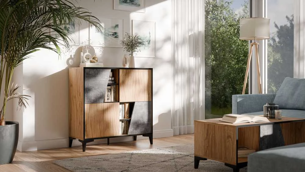Halmar Cama Meble Knygų Spinta - Cama 4D OVO 90x38xH90 Ąžuolas/Betonas