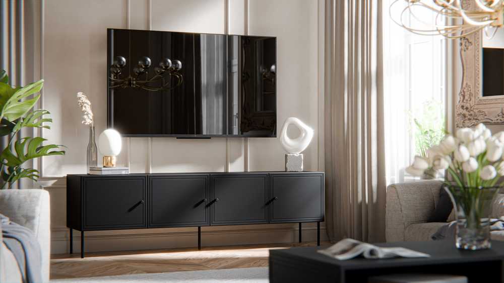 Cama Meble Cama 4D RTV cabinet PALAZZO BIS 201x40x60 juodas matt