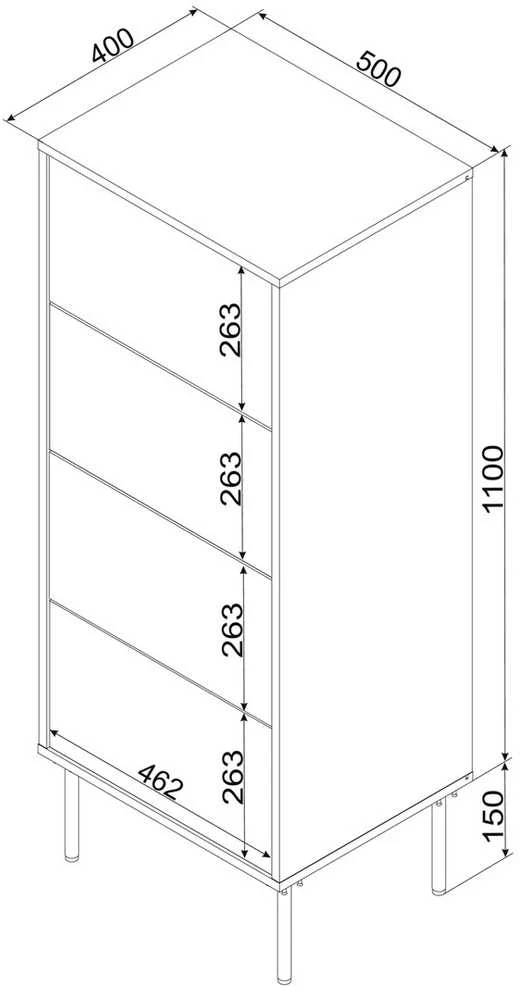 Cama Meble Cama 4S TRESSE komoda 50x40x125 kašmyro matinė spalva