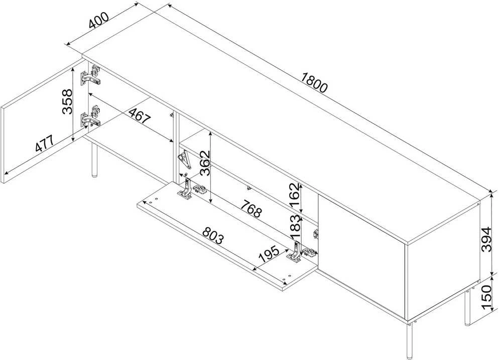 Cama Meble Cama EF TRESSE RTV Cabinet 180x40x54.5 matte žalias