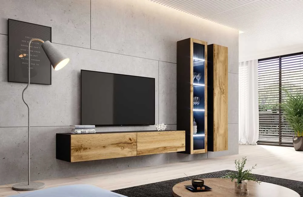 Cama sieninė spintelė VIGO '180' 180/40/30 (spalva: Votan ąžuolas/juoda)