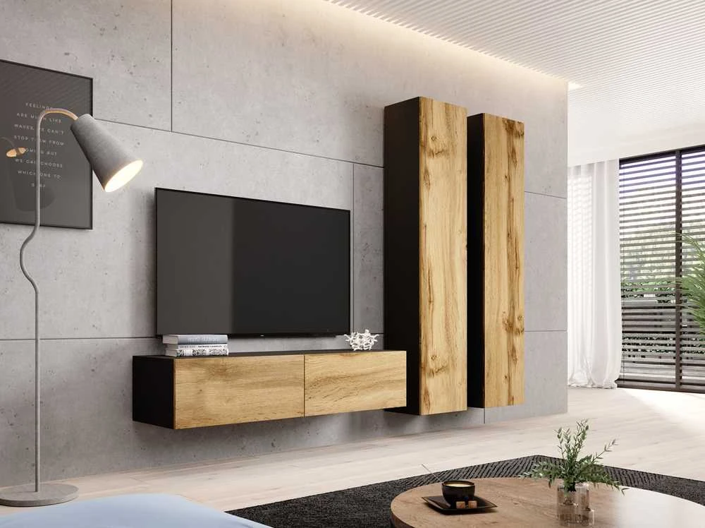Cama sieninė spintelė VIGO '180' 180/40/30 (spalva: Votan ąžuolas/juoda)