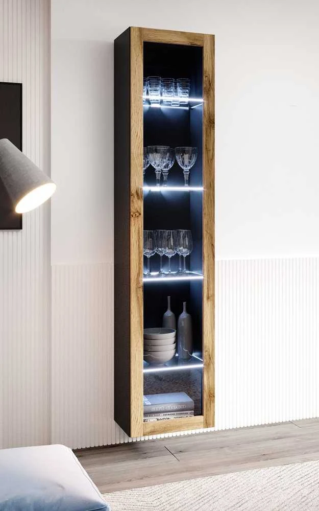 Cama sieninė lentyna VIGO '180' 180/40/30 (spalva: juoda/Votan ąžuolas)