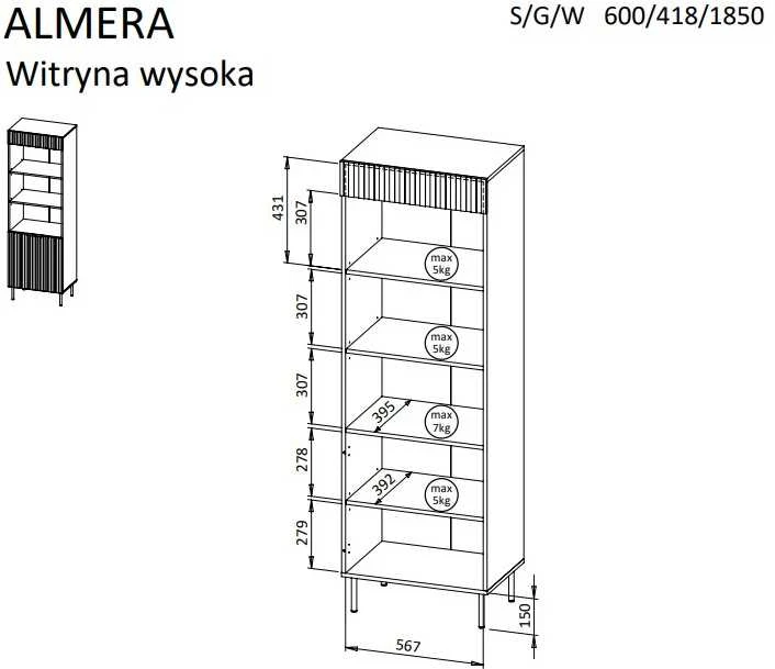 Cama Meble Cama 3 ALMERA knygų spinta 60x42x185 graikinis riešutas/kašmyras