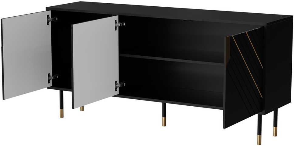 Cama Meble Cama 3D MOUNTAIN chest of drawers 154x40x72 juodas + auksinis