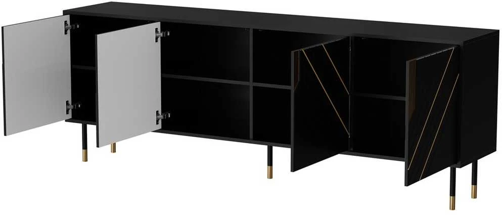 Cama Meble Cama 4D MOUNTAIN chest of drawers 204x40x72 juodas + auksinis