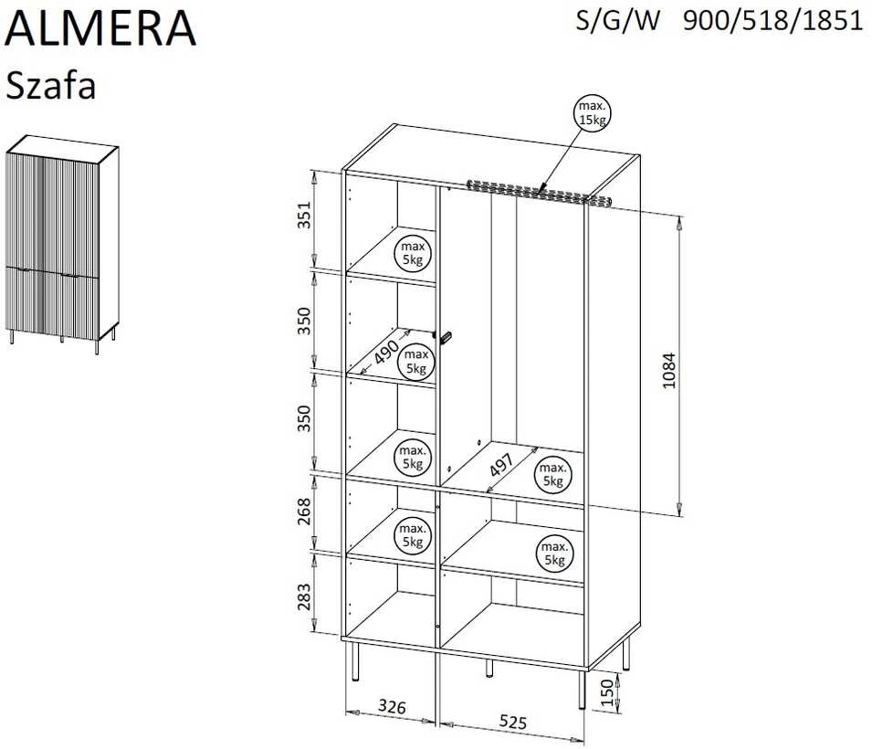 Cama Meble Cama 5 ALMERA spinta 90x52x185 riešutmedžio/kašmyro spalvos