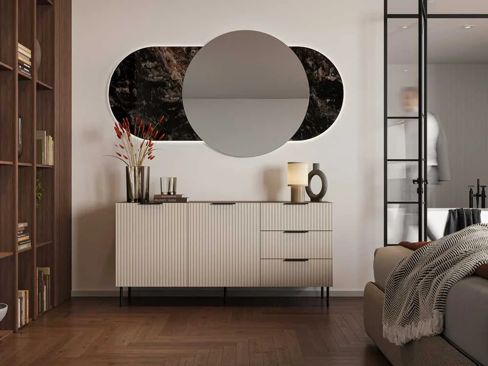 Cama Meble Cama Komoda 1 ALMERA 156x42x75 riešutmedžio/kašmyro spalvos