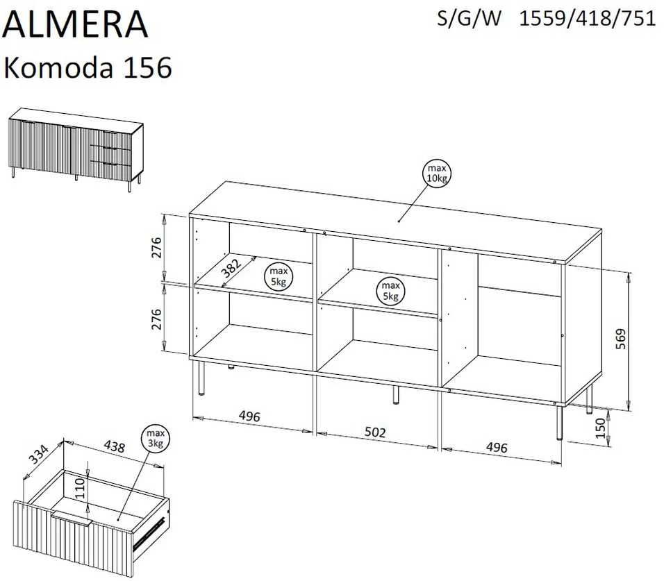 Cama Meble Cama Komoda 1 ALMERA 156x42x75 riešutmedžio/kašmyro spalvos