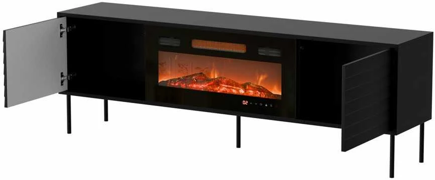 Cama Meble Cama CORTINA TV cabinet 180x40x60 juodas + juodas fireplace