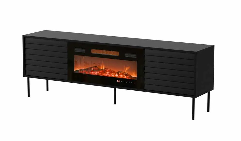 Cama Meble Cama CORTINA TV cabinet 180x40x60 juodas + juodas fireplace