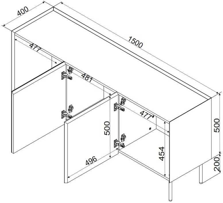 Cama Meble Cama FELLINI komoda 150x40x70 kašmyro + alyvuotas ąžuolo stalviršis