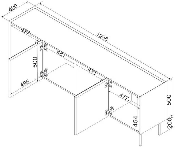 Cama Meble Cama FELLINI komoda 200x40x70 alyvuogių spalvos + alyvuotas ąžuolo stalviršis