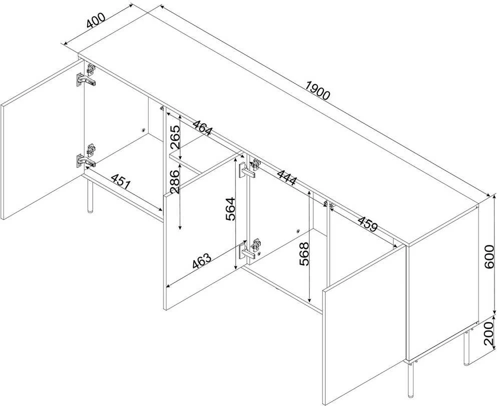 Cama Meble Cama INSERTO 3D1W komoda 190x40x80 juodas + LED