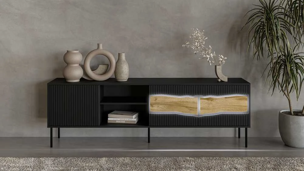 Laikiklis Cama Meble Cama INSERTO 3D1W TV cabinet 190x40x61.5 juodas + LED