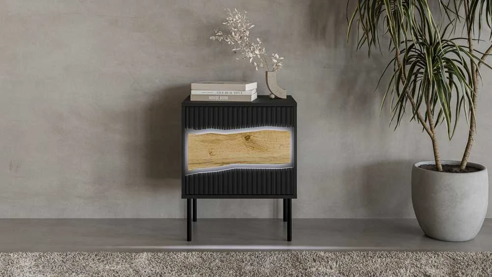 Cama Meble Cama INSERTO bedside cabinet, 2 pcs, 50x40x61.5 cm, juodas + LED