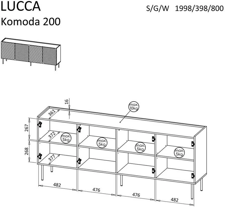 Cama Meble Cama LUCCA 4D komoda, 200x40x80, baltas