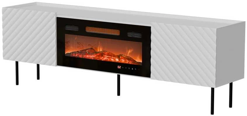 Laikiklis Cama Meble Cama LUCCA TV cabinet 180x40x59 baltas + juodas fireplace