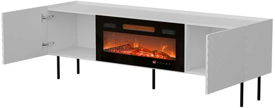 Laikiklis Cama Meble Cama LUCCA TV cabinet 180x40x59 baltas + juodas fireplace