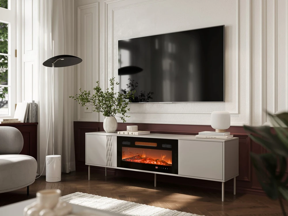 Cama Meble Cama RTV spinta EF + židinys juodas TRESSE 180x40x54.5 kašmyro matinis