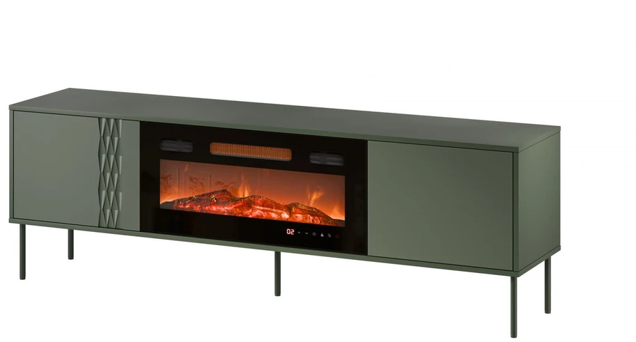 Cama Meble Cama RTV cabinet EF + fireplace juodas TRESSE 180x40x54.5 matte žalias