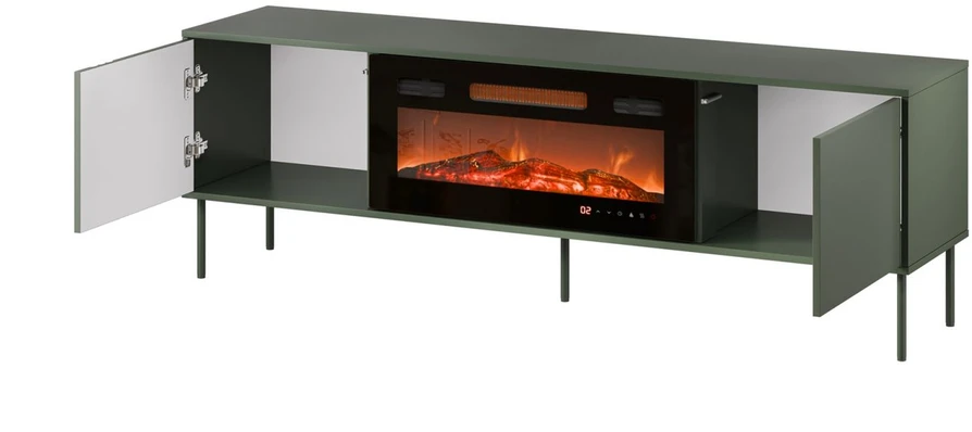 Cama Meble Cama RTV cabinet EF + fireplace juodas TRESSE 180x40x54.5 matte žalias