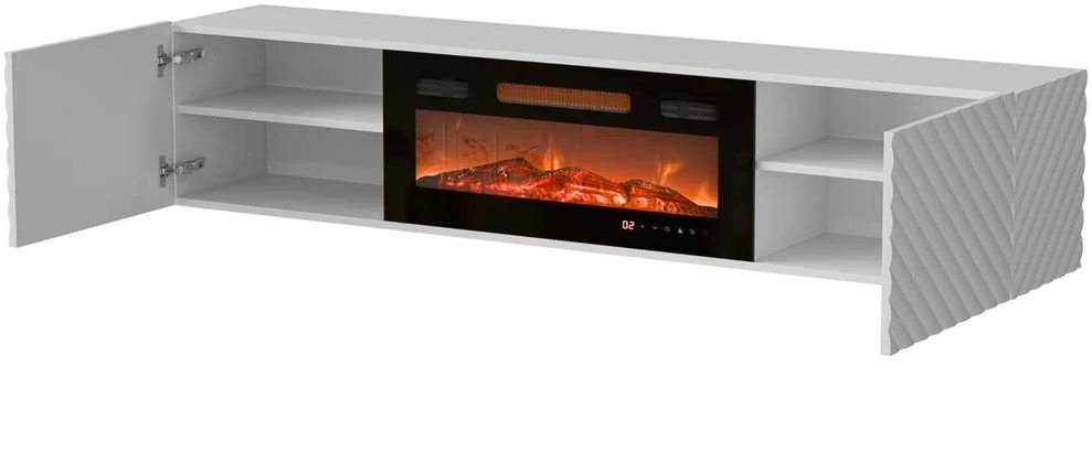Laikiklis Cama Meble Televizoriaus Spintelė - Cama Lara 183x35x37 Balta Matinė + Juodas Židinys
