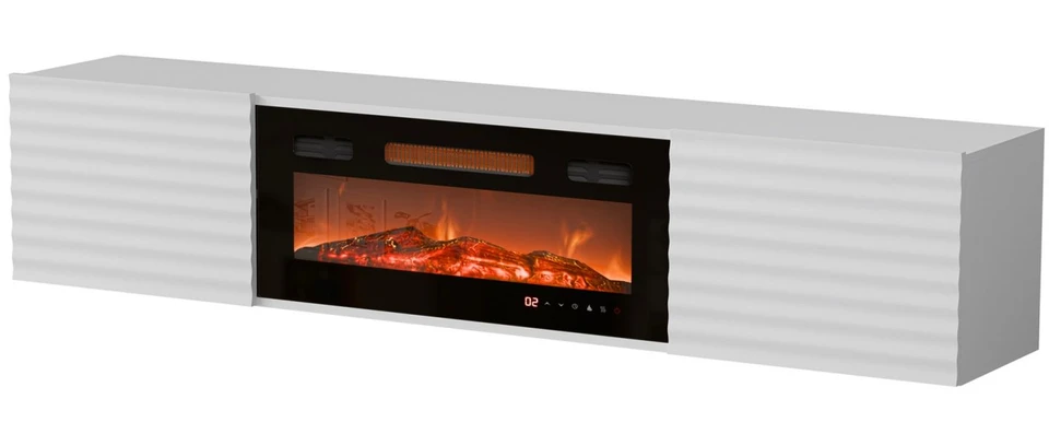 Laikiklis Cama Meble Televizorius - Smeg Cama RTV Spintelė 183x35x37 Balta Matinė + Juodas Židinys
