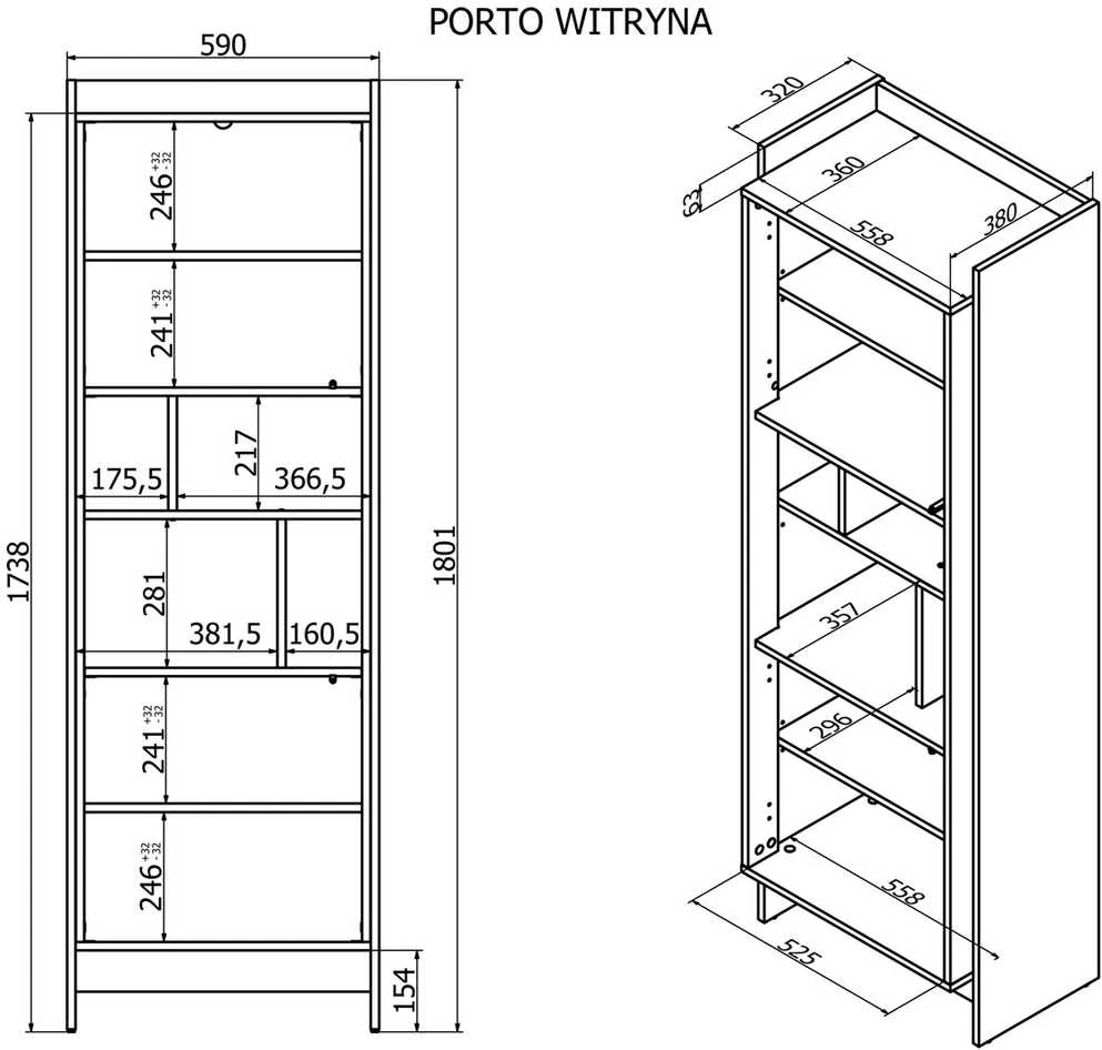 Cama Meble Cama PORTO 59x38x180 display cabinet oak/juodas