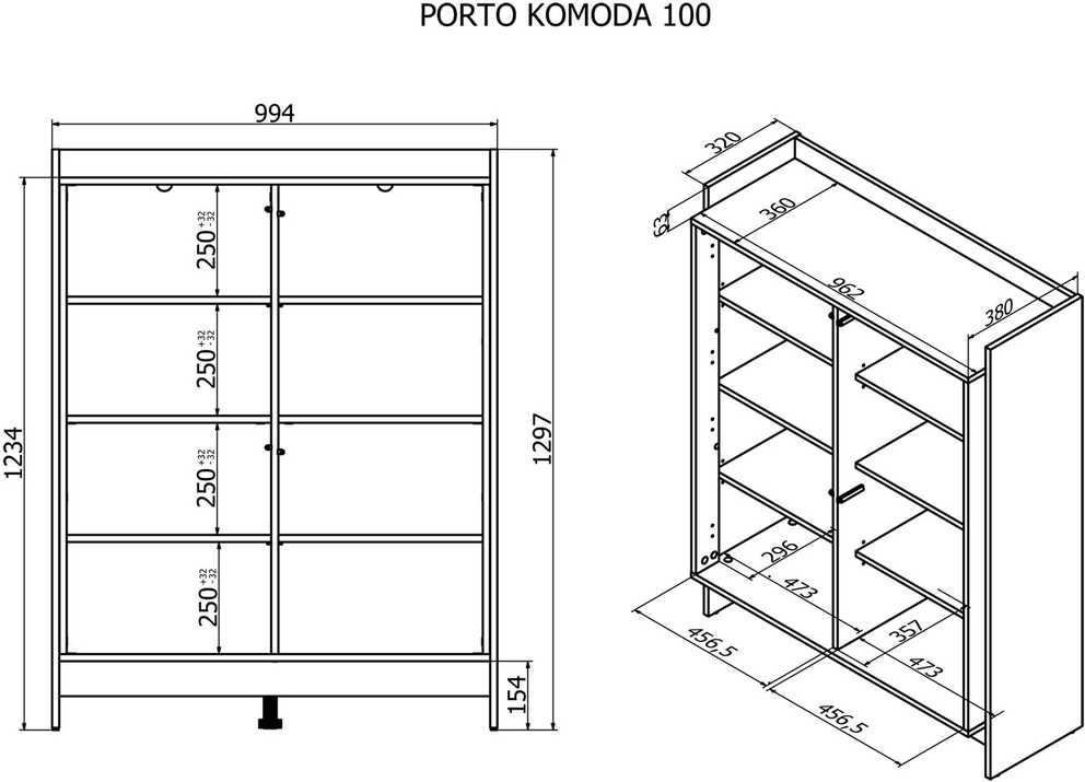 Cama Meble PORTO Meble lova su komoda 100x38x130 ąžuolas/juodas