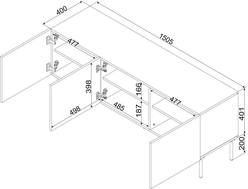 Laikiklis Cama Meble Cama RTV 3D cabinet PALAZZO BIS 151x40x60 baltas matt