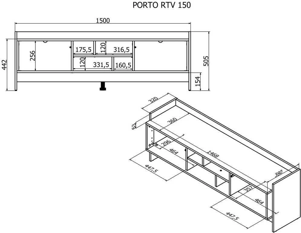 Laikiklis Cama Meble Cama RTV PORTO 2D cabinet 150x38x50 oak/juodas