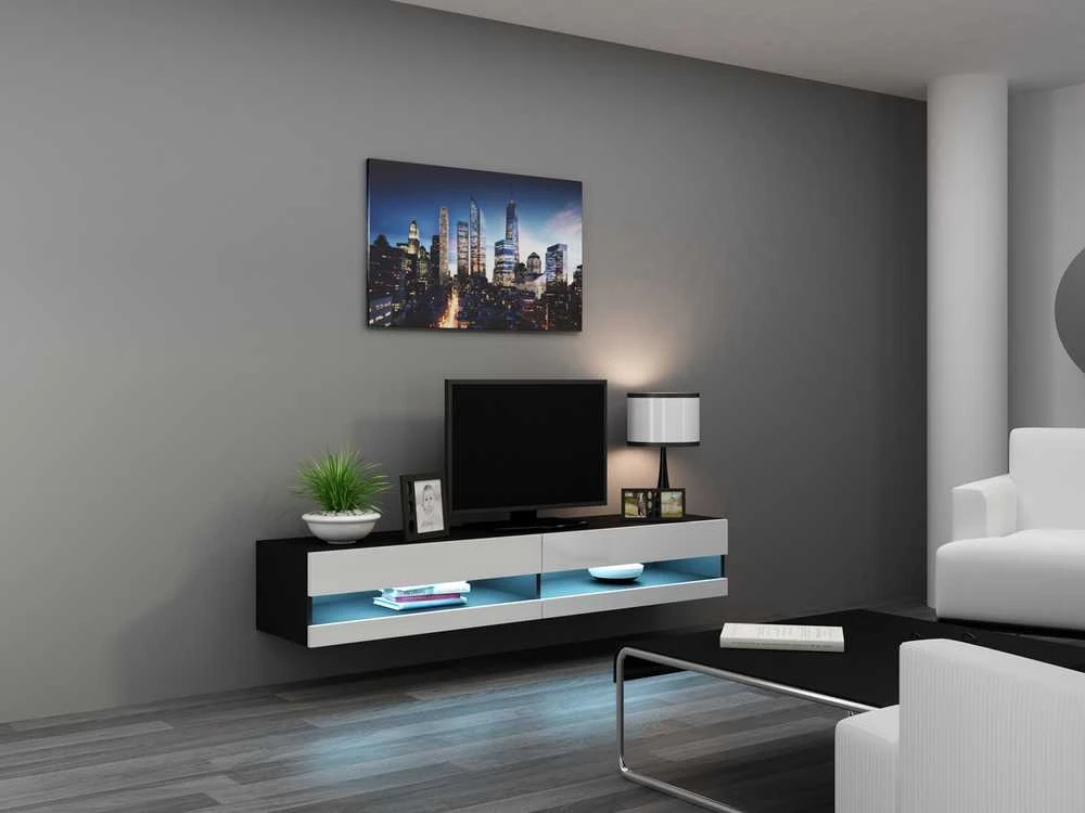 Cama TV staliukas VIGO NEW 30/180/40 (spalva: juoda/blizgi balta)