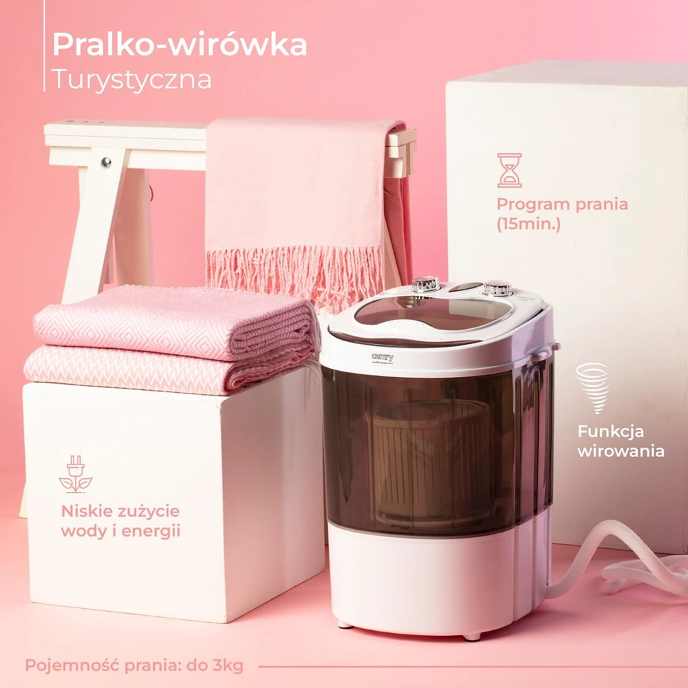 Skalbimo mašina Camry CR 8054 Mini skalbimo mašina su gręžimo funkcija, Skalbimo talpa iki 3kg, Gręžimo galia iki 1kg, Baltai pilka