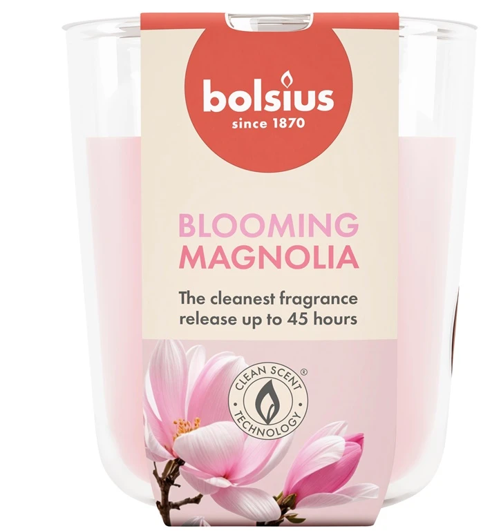 Žvakė, aromatinė Bolsius Blooming Magnolia, 45 h, Rožinė