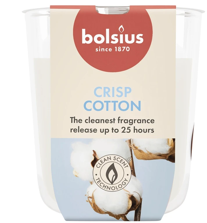 Žvakė, aromatinė Bolsius Crisp Cotton, 25 h, Balta