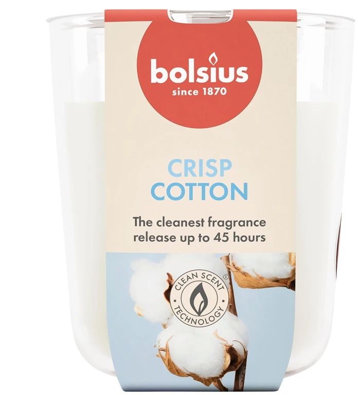 Žvakė, aromatinė Bolsius Crisp Cotton, 45 h, Balta
