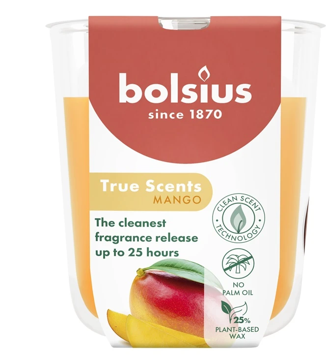 Žvakė, aromatinė Bolsius Happy Mango, 25 h, Oranžinė