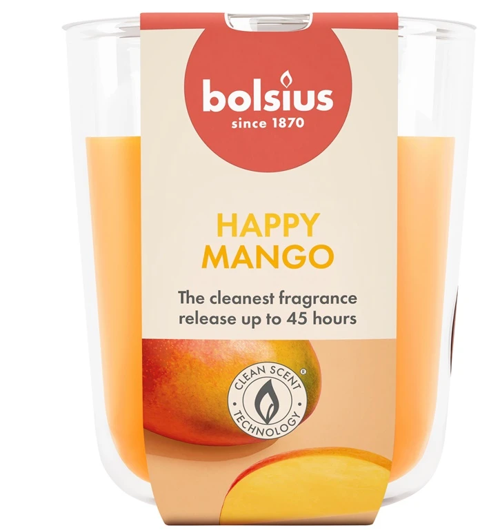 Žvakė, aromatinė Bolsius Happy Mango, 45 h, Oranžinė